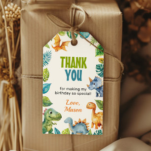 Étiquettes-cadeau Merci de fête d'anniversaire de Cute Dinosaur