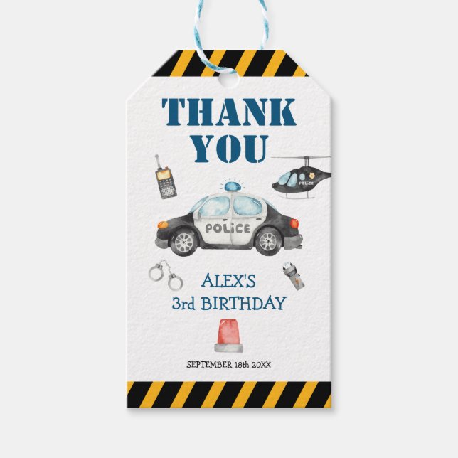 Étiquettes-cadeau Merci de fête d'anniversaire de la police de l'enf (Devant)
