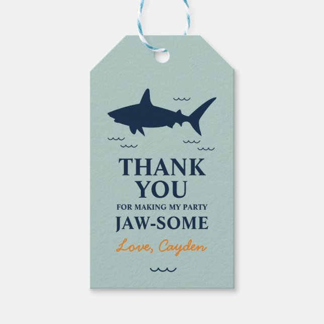 Étiquettes-cadeau Merci de fête d'anniversaire de requins (Devant)