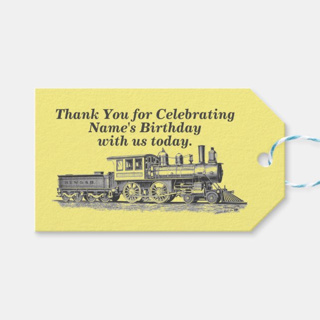 Étiquettes-cadeau Merci de fête d'anniversaire de Steam Train (Devant (Horizontal))
