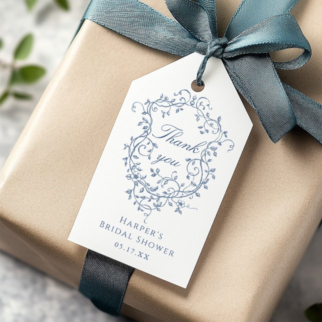 Étiquettes-cadeau Merci de Fête des mariées bleu français classique (Créateur téléchargé)
