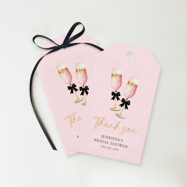 Étiquettes-cadeau Merci de Fête des mariées Champagne rose (Créateur téléchargé)