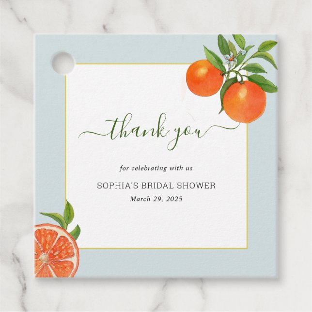 Étiquettes Cadeau Merci de Fête des mariées Citrus Orange (Devant)