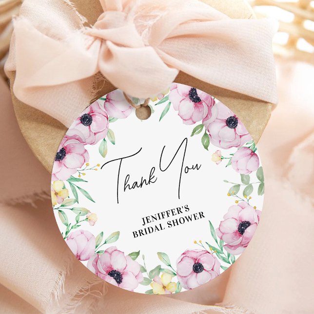 Étiquettes Cadeau Merci de Fête des mariées d'anémone rose (Créateur téléchargé)