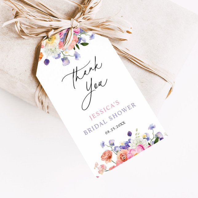 Étiquettes-cadeau Merci de Fête des mariées d'aquarelle florale (Créateur téléchargé)