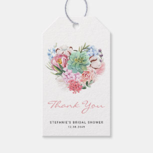 Étiquettes-cadeau Merci de Fête des mariées de coeur floral Succulen