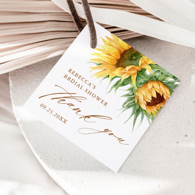 Étiquettes Cadeau Merci de Fête des mariées de tournesol rustique pr (Rustic sunflower fall bridal shower thank you favor tags.)