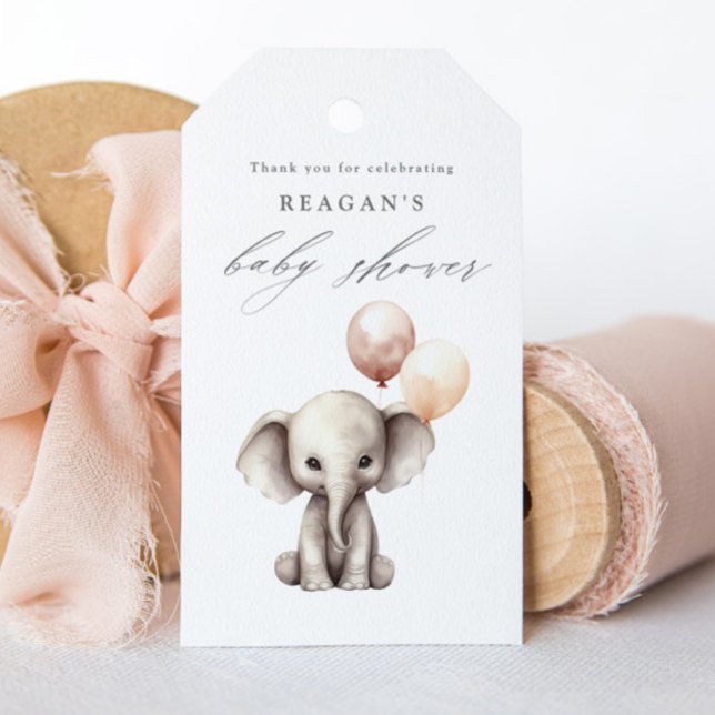 Étiquettes-cadeau Merci de Fête des mariées Eléphant mignon Favorise (Cute Elephant with Balloons Gender Neutral Baby Shower Thank You Favor Tags.)