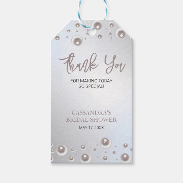 Étiquettes-cadeau Merci de Fête des mariées en argent à perle blanch (Devant)