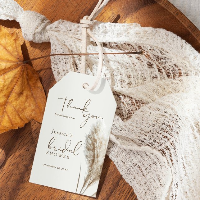 Étiquettes-cadeau Merci de Fête des mariées en laiton Boho Fluffy Pa (Créateur téléchargé)