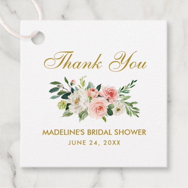 Étiquettes Cadeau Merci de Fête des mariées en or rose blanc (Devant)