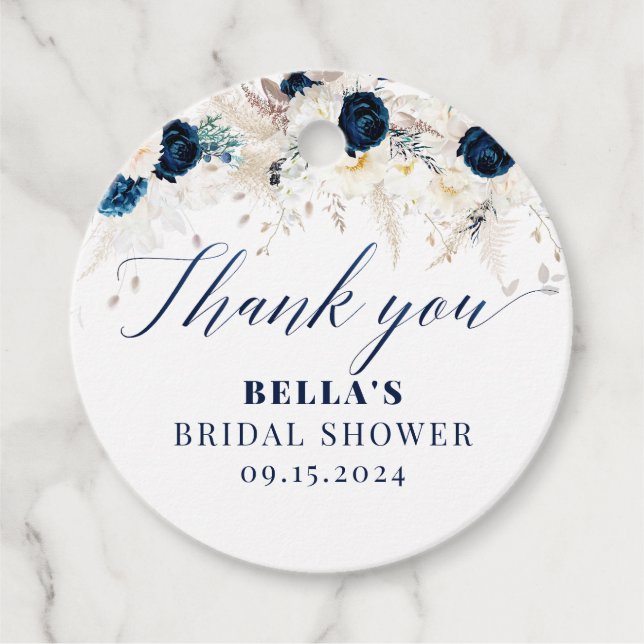 Étiquettes Cadeau Merci de Fête des mariées Floral Bleu (Devant)