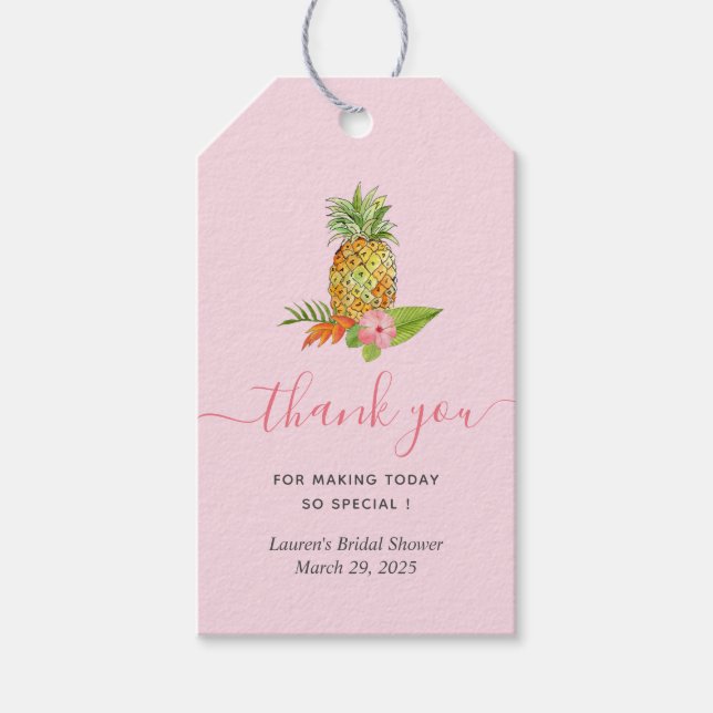 Étiquettes-cadeau Merci de Fête des mariées tropicale rose (Devant)