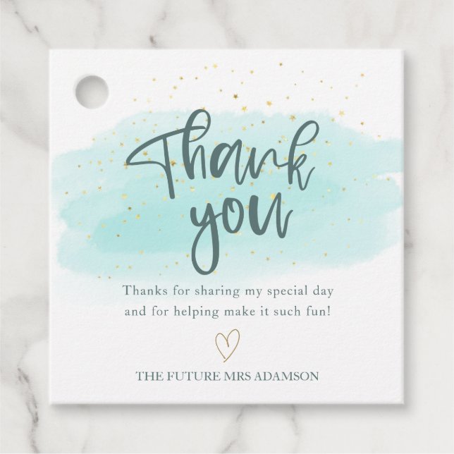 Étiquettes Cadeau Merci de Fête des mariées Turquoise Gold (Devant)