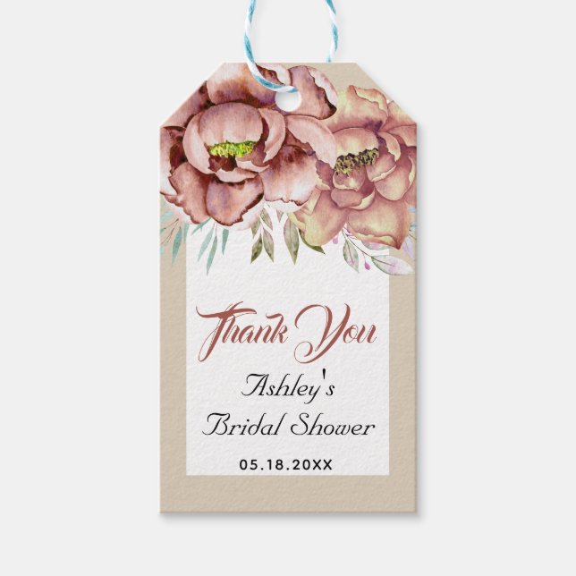 Étiquettes-cadeau Merci de fleurs en terre cuite douche nuptiale (Devant)
