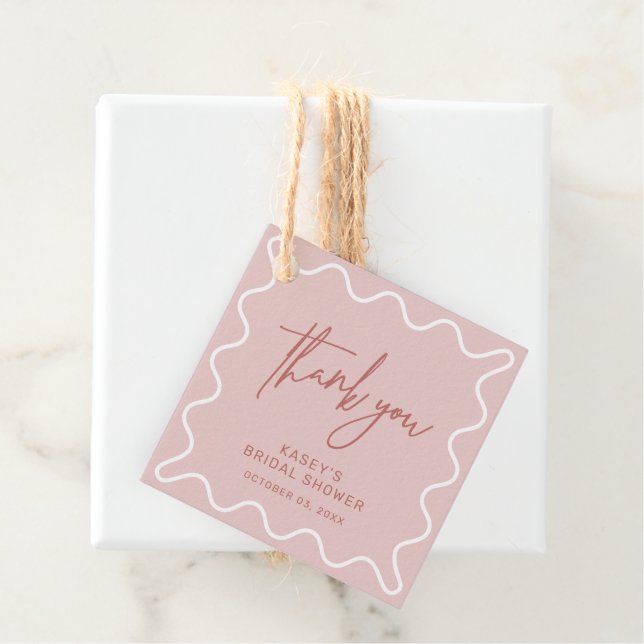 Étiquettes Cadeau Merci de frontière rose vague Favoriser les étique (En situation)