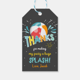 Étiquettes-cadeau Merci de la fête de la piscine à éclaboussures Mer