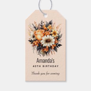Étiquettes-cadeau Merci de la fête du bouquet de fleurs gris-jaune o
