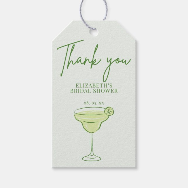 Étiquettes-cadeau Merci de la main dessinée verte Cocktail Lime Scri (Devant)