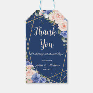 Étiquettes-cadeau Merci de la nuptiale Mariage floral bleu Blush