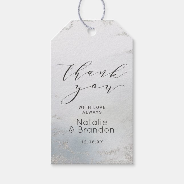 Étiquettes-cadeau Merci de Mariage à huile dépoli bleu Ombre Dusty (Devant)