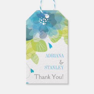 Étiquettes-cadeau Merci de mariage à ressort fleuri bleu Aqua