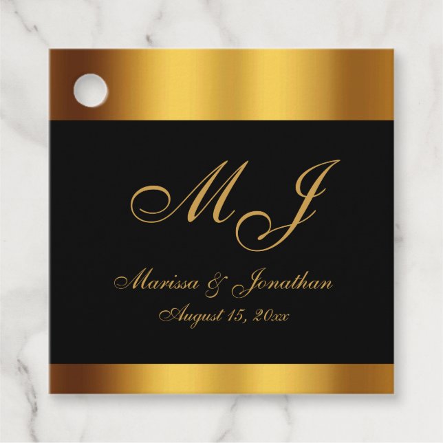 Étiquettes Cadeau Merci de Mariage Black Gold de luxe (Devant)