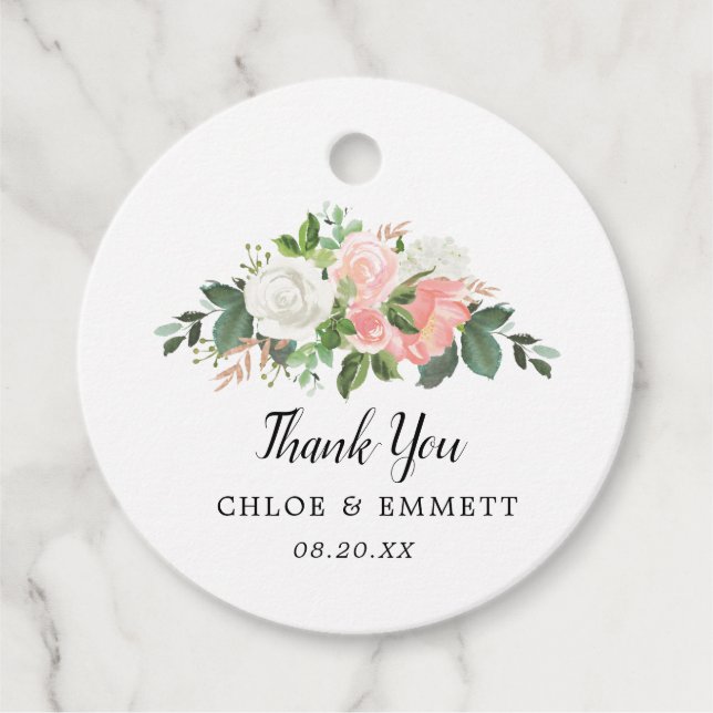 Étiquettes Cadeau Merci de Mariage blanc rose pâle (Devant)