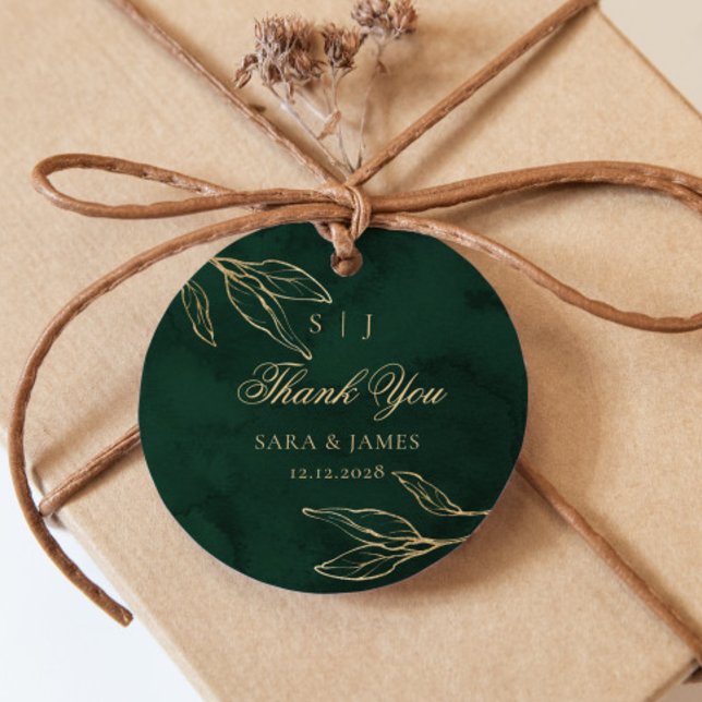 Étiquettes Cadeau Merci de Mariage botanique vert émeraude (Créateur téléchargé)