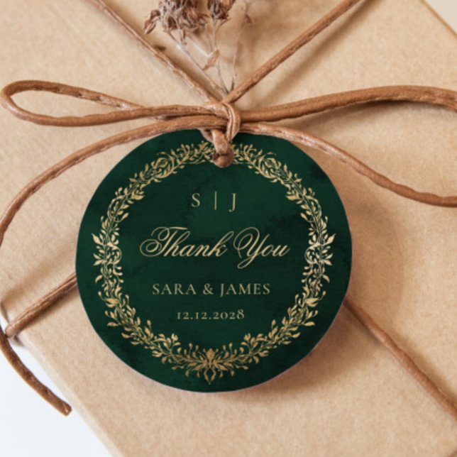 Étiquettes Cadeau Merci de Mariage botanique vert émeraude (Créateur téléchargé)