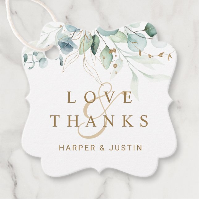 Étiquettes Cadeau Merci de Mariage botanique vert et or (Devant)