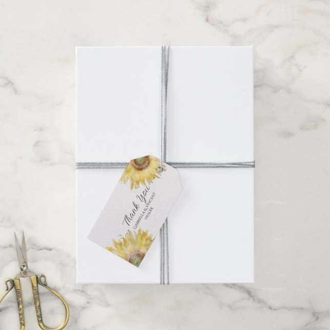 Étiquettes-cadeau Merci de Mariage d'aquarelle des tournesols jaunes (Avec de la ficelle)