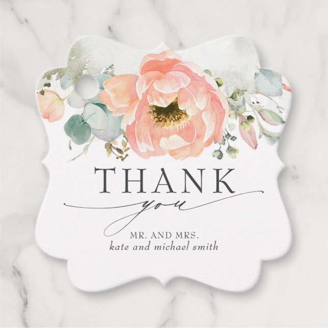 Étiquettes Cadeau Merci de Mariage de couleur d'eau de pêche (Devant)