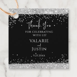 Étiquettes Cadeau Merci de Mariage de Parties scintillant noir et ar