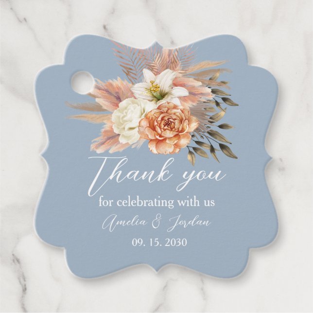 Étiquettes Cadeau Merci de Mariage de pêche bleu poussiéreux (Devant)