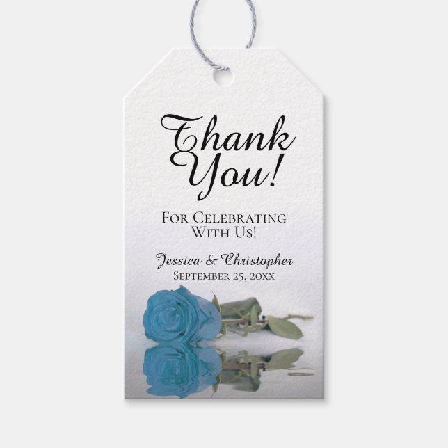 Étiquettes-cadeau Merci de Mariage de Rose bleu turquoise romantique (Devant)