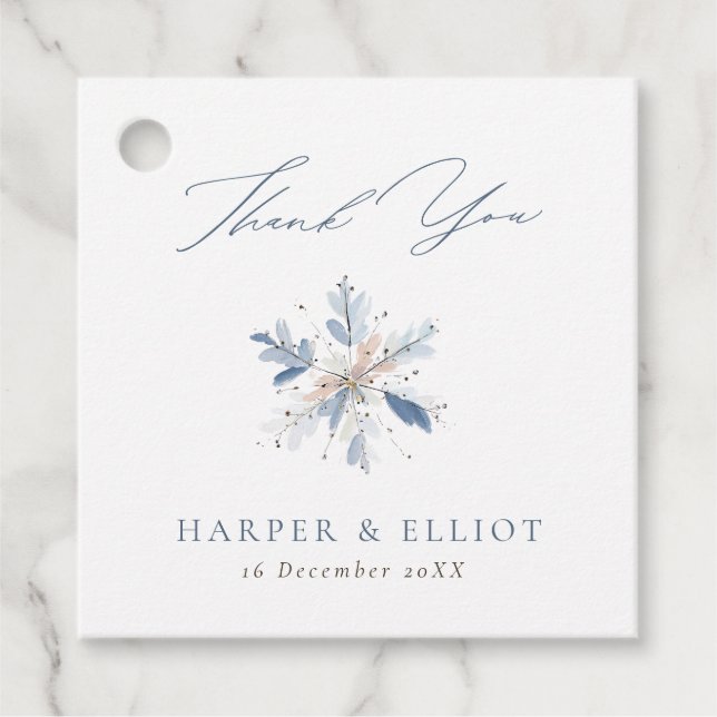 Étiquettes Cadeau Merci de mariage d'hiver moderne Blue Snowflake (Devant)