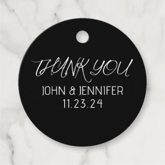 Étiquettes Cadeau Merci De Mariage Élégant Noir Et Blanc