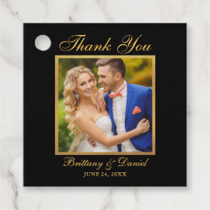 Étiquettes Cadeau Merci de mariage élégant Photo Noir et Or