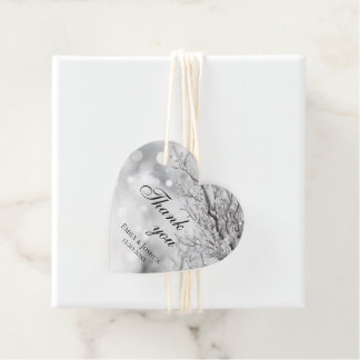 Étiquettes Cadeau Merci de mariage hivernal et neige mousseuse