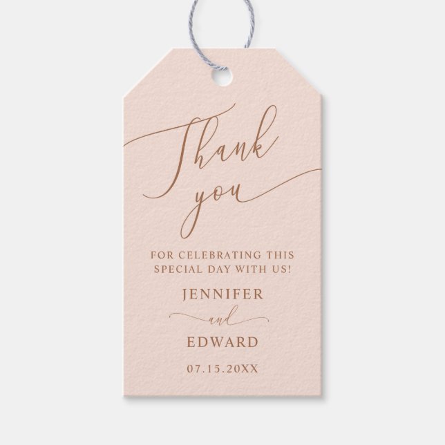 Étiquettes-cadeau Merci de Mariage minimal rose pâle (Devant)