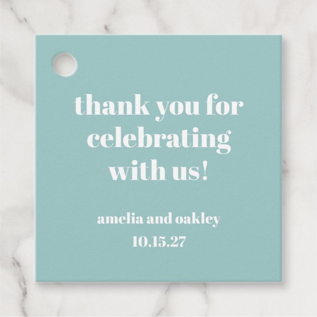 Étiquettes Cadeau Merci de mariage personnalisé Gras Aqua Blue Retro (Devant)