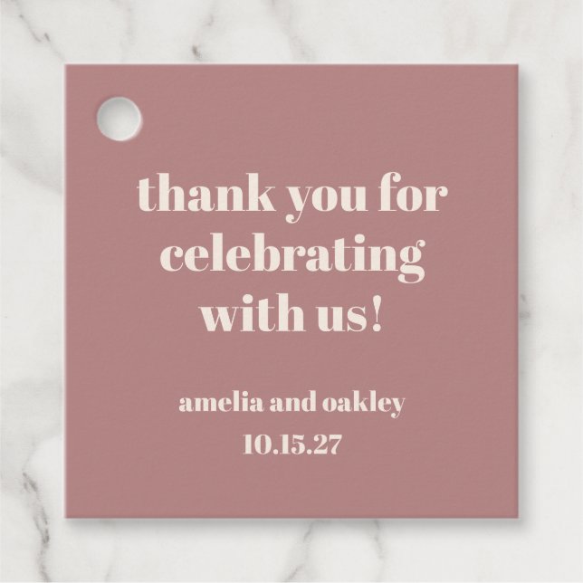 Étiquettes Cadeau Merci de mariage personnalisé Gras Dusty Rose Retr (Devant)