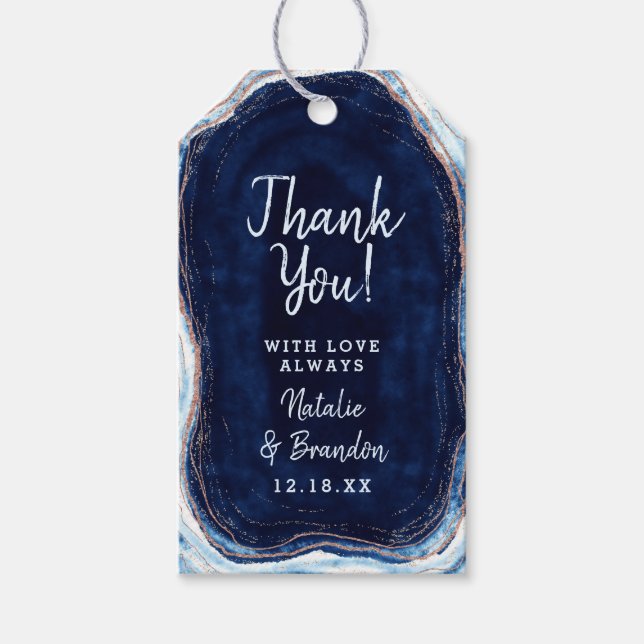 Étiquettes-cadeau Merci de Mariage Rose d'or Sapphire Blue (Devant)