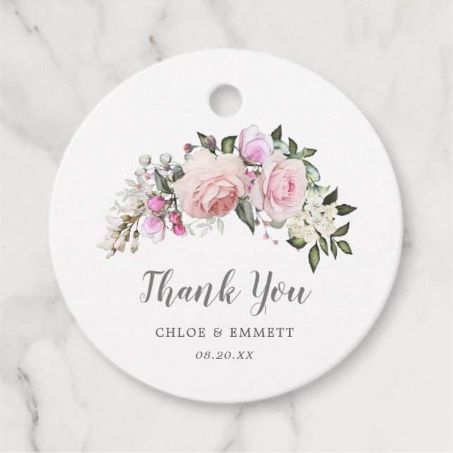 Étiquettes Cadeau Merci de Mariage rose rose pâle (Devant)