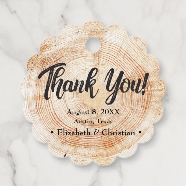 Étiquettes Cadeau Merci de mariage rustique élégant en bois coupé (Dos)