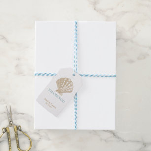 Étiquettes-cadeau Merci de mariage Seashell Nautical Tan/Aqua Beach