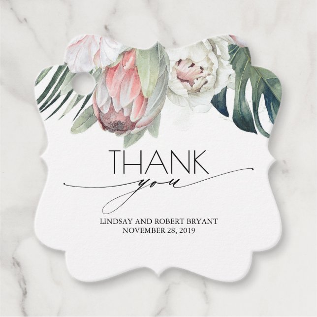 Étiquettes Cadeau Merci de mariage tropical floral (Devant)