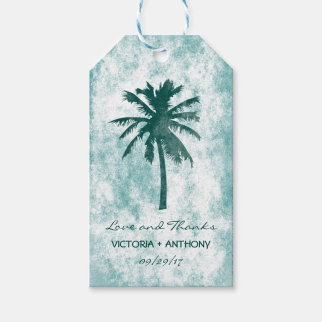 Étiquettes-cadeau Merci de mariage tropical Palm Tree Beach (Devant)
