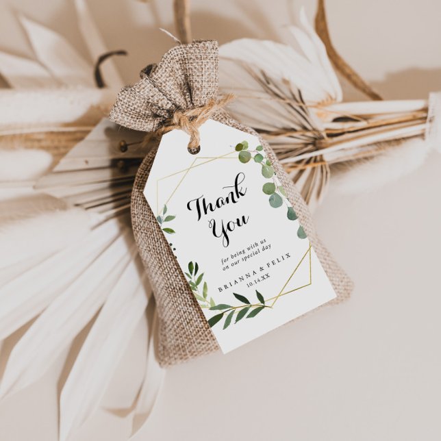 Étiquettes-cadeau Merci de Mariage vert Tropical d'or géométrique (Créateur téléchargé)